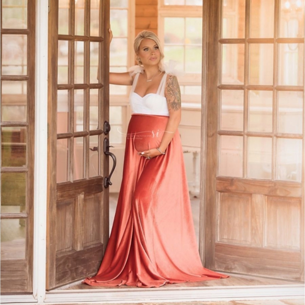 Agneshka Full Circle Velvet Maxi Skirt - Red Orange Rust Womens Extra Small - Picture 4 of 11